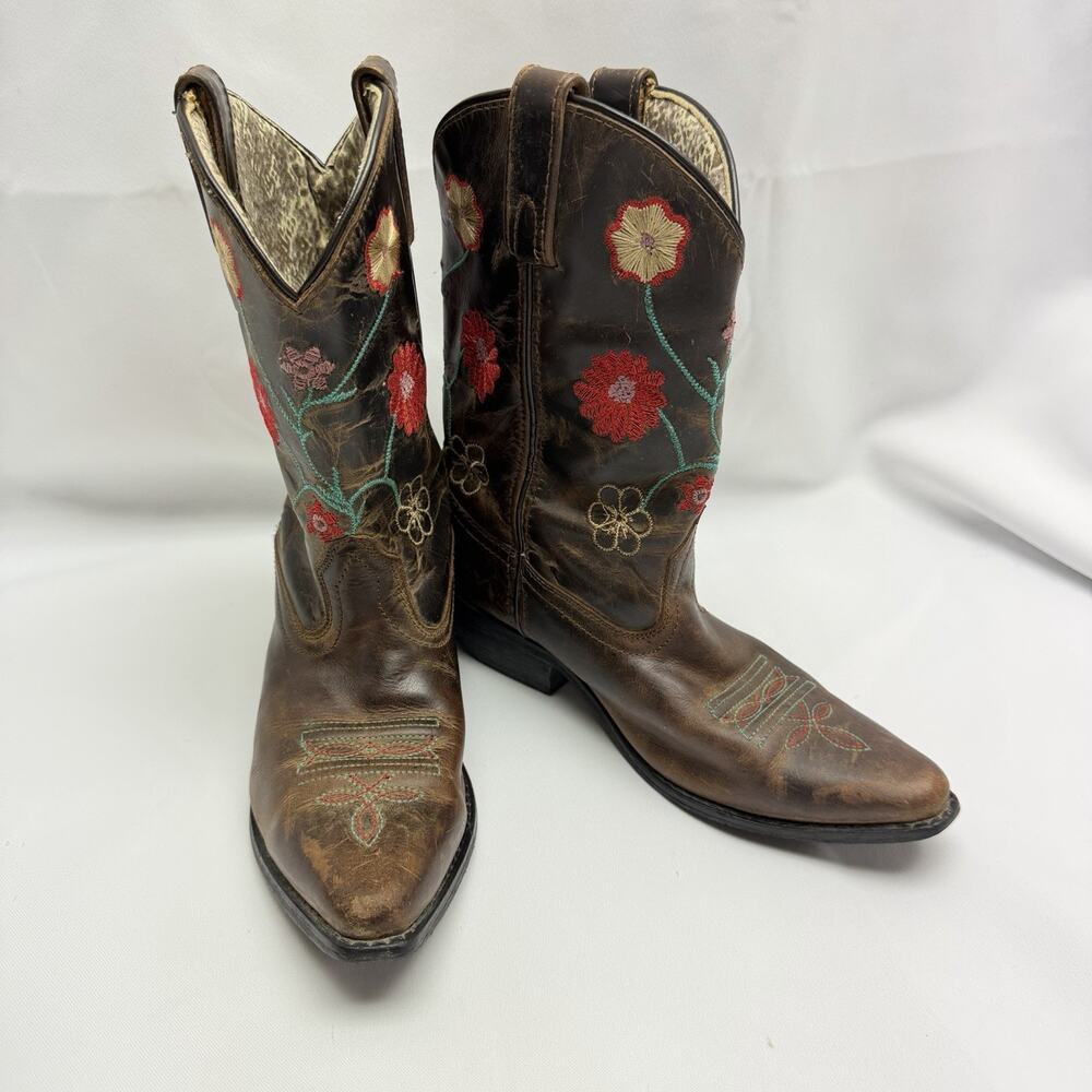 Corral Kids Embroidered Cowboy Boots Size 2.5 Western Floral Leather Point Toe